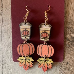 Coffee, Pumpkin, & Maple Leaf Wood Dangle Earrings